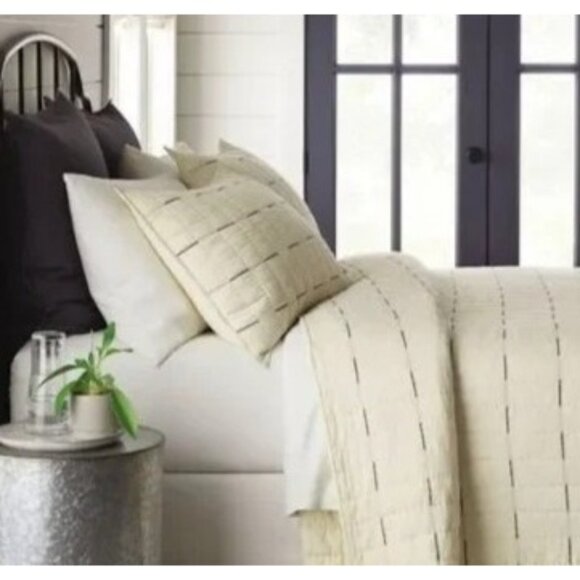 NWT Hearth & Hand with Magnolia Broken Stripe Railroad Gray Ivory Pillow Sham - Picture 1 of 5